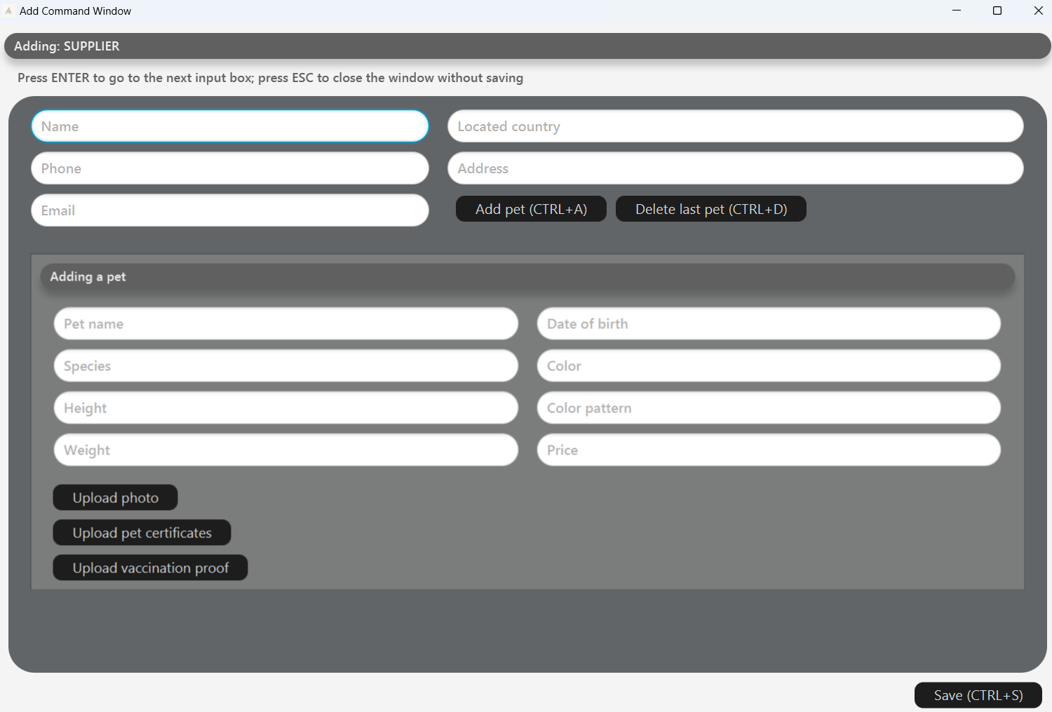 pop up window for adding a supplier